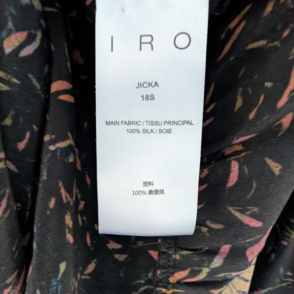 IRO Paris Jicka Ruffled Printed 100 % Silk Crepe Mini Dress, Black, size 36/4 - Picture 5 of 6